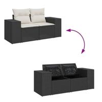 7-delige Loungeset met kussens poly rattan zwart - thumbnail