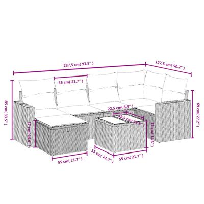 6-delige Loungeset met kussens poly rattan bruin - thumbnail