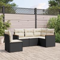 5-delige Loungeset met kussens poly rattan zwart - thumbnail