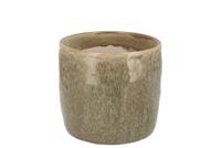 Iron stone zandkleurige geglazuurde pot 12x11cm - thumbnail