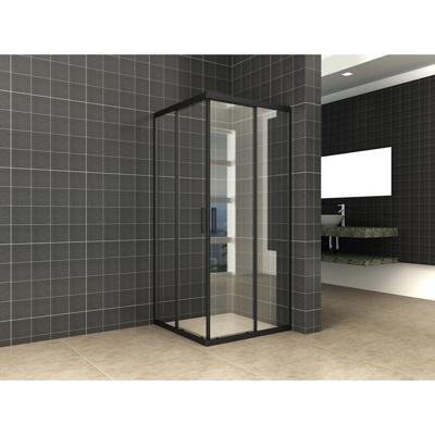 Skyline hoekinstap cabine met 2 schuifdeuren 900 x 900 x 2000 x 8 mm nano helder glas/mat zwart Skyline hoekinstap cabine met 2 schuifdeuren 900 x 900 x 2000 x 8 mm nano helder glas/mat zwart