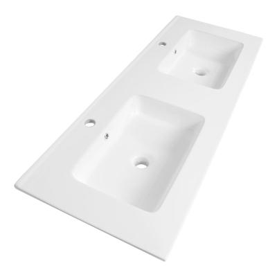 Brauer Starfall Wastafel - 120 cm - met 2 Spoelbakken en 2 Kraangaten - Keramiek Hoogglans Wit