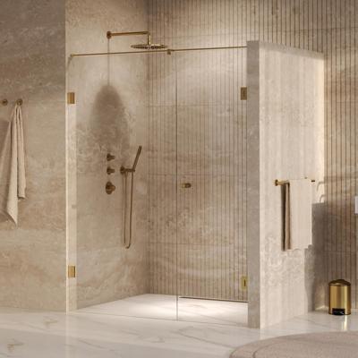 Brauer Void - Carving Nisdeur - 2-Delig - Helder Glas - 160 x 200 cm - Omkeerbaar - met Draaideur 70 cm - Aan Muur - incl. Glascoating - PVD Goud Geborsteld