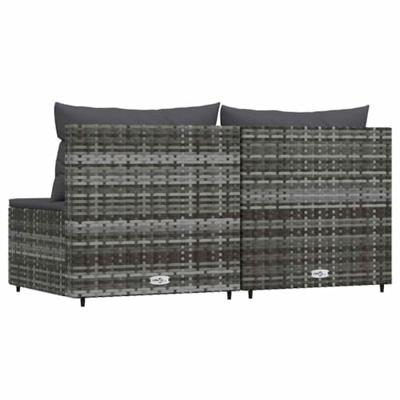 Tuinmiddenbank met kussens 2 st poly rattan grijs - thumbnail