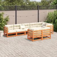 8-delige Loungeset met kussens massief grenenhout wasbruin - thumbnail