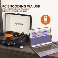 Fenton RP115 Retro Platenspeler in Koffer met ingebouwde Speakers, Bluetooth en USB - Zwart - thumbnail