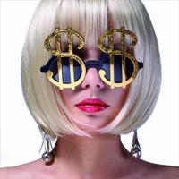 Foto Glas Art - Vrouw met gouden dollar tekens 80x80cm, multi-gekleurd, prachtig voor in de woon en of slaapkamer, inclusief ophang materiaal - thumbnail