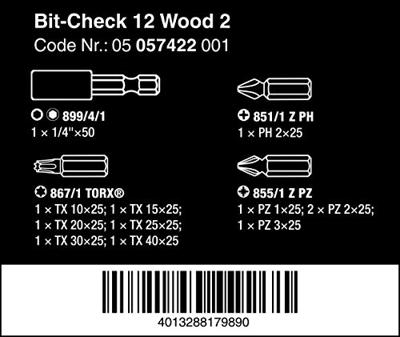 Wera Bit-Check 12 Wood 2, 12 -delig - 1 stuk(s) - 05057422001 - thumbnail
