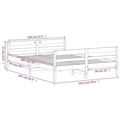 Bedframe met hoofdbord massief grenenhout wit 120x200 cm - thumbnail