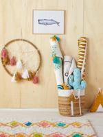 Rieten mand met lurex-draad Marguerite wit/motief - thumbnail