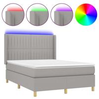 Boxspring met matras en LED stof lichtgrijs 140x200 cm - thumbnail