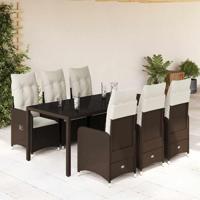 7-delige Bistroset met kussens poly rattan bruin - thumbnail