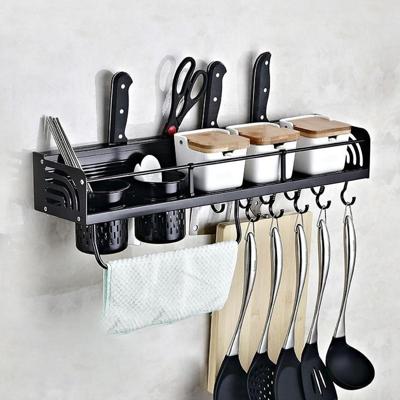 B versie 60cm 2 kopjes 8 haken keuken multifunctionele wand-gemonteerde kruiderij houder opberg rek (zwart)