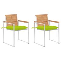 Tuinstoelen 2 st met kussens massief teakhout en staal - thumbnail