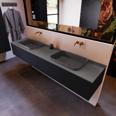 Badkamermeubelset Mondiaz Erin 200 cm met 2 Lades met RIDGE Wastafel Dubbel Dark grey Zonder Kraangaten Greeploos Mat Urban Badkamermeubelset Mondiaz Erin 200 cm met 2 Lades met RIDGE Wastafel Dubbel Dark grey Zonder Kraangaten Greeploos Mat Urban