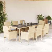 9-delige Tuinset met kussens poly rattan en glas beige - thumbnail