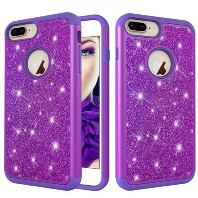 Glitter poeder contrast huid schokbestendig silicone + PC beschermende case voor iPhone 6 plus & 6s plus & 7 plus & 8 plus (paars)