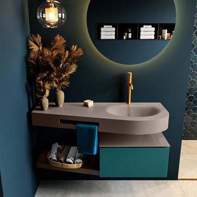 MONDIAZ RIVA 120cm badmeubel onderkast / planchet kleur Smag met 1 lade. Wastafel DULCET rechts 1 kraangat kleur Smoke.