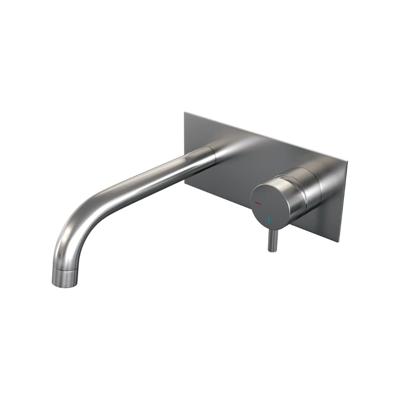 Inbouw wastafelmengkraan met gebogen uitloop en afdekplaat, Model B1, RVS geborsteld PVD