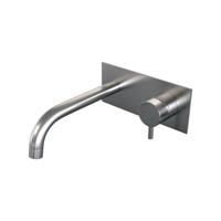 Inbouw wastafelmengkraan met gebogen uitloop en afdekplaat, Model B1, RVS geborsteld PVD - thumbnail