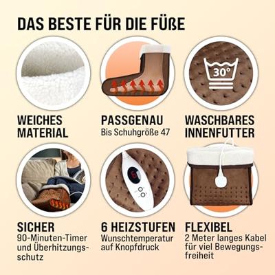 Elektrische voetenwarmer bruin met 6 warmtestanden 100W