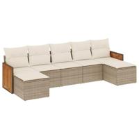 7-delige Loungeset met kussens poly rattan beige - thumbnail