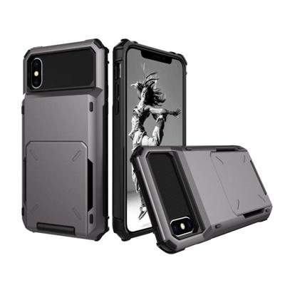 Schokbestendig TPU + PC beschermende case voor iPhone X/XS met kaartsleuf (zwart)