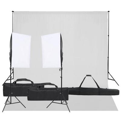 Fotostudioset met verlichtingsset en achtergrond