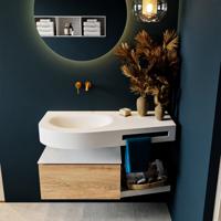 MONDIAZ RIVA 100cm badmeubel onderkast / planchet kleur Washed_Oak met 1 lade. Wastafel DULCET links 0 kraangaten kleur Talc. - thumbnail