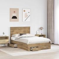 Bedframe met hoofdeinde Artisan Eiken 120 x 190 cm Bewerkt hout - thumbnail