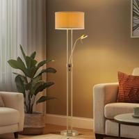 Moderne vloerlamp Up - 2-lichts staande lamp met Linnen kap - Brons - 40/40/170cm - met E27 + G9 lichtbron 7W 1076LM - Warm wit licht - Dimbaar - Met draaischakelaar - Geschikt voor woonkamers en slaapkamers - thumbnail