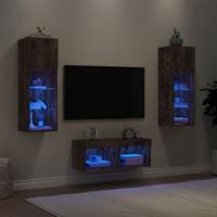 4-delige tv-wandmeubelset met LED-verlichting gerookt eiken - thumbnail