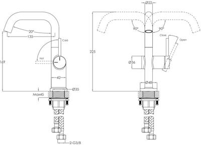 Ben Navan industriële wastafelkraan geborsteld nikkel