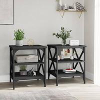 Bijzettafels 2 st 40x42x50 cm bewerkt hout zwart - thumbnail