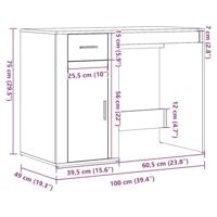 Bureau 100x49x75 cm bewerkt hout artisanaal eikenkleur - thumbnail