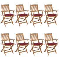Tuinstoelen 8 st inklapbaar met kussens massief acaciahout - thumbnail