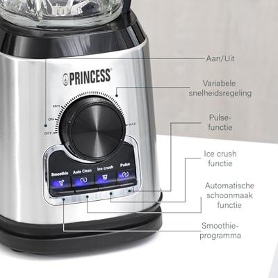 Princess Blender Solid Pro Blender 1400 W RVS, Zwart