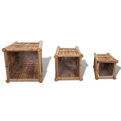VidaXL 3 st plantenbakken verhoogd bamboe met nylon voering