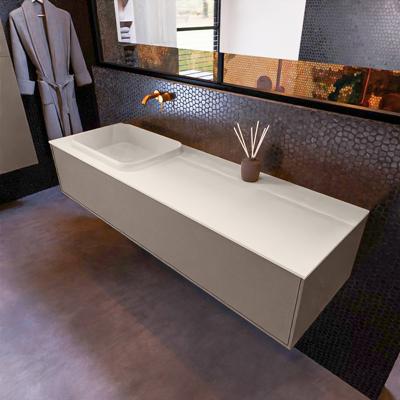 Badkamermeubelset Mondiaz Erin 150 cm met 1 Lade met RIDGE Wastafel Links Linen Zonder Kraangaten Greeploos Mat Smoke