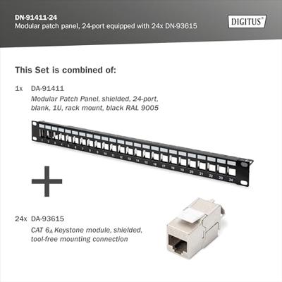 Digitus DIGITUS - Modulares Patch Panel geschirmt mit 24x DN-93615 Patchpaneel 483 mm (19) CAT 6A Zwart Ingericht