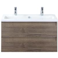 Vogue Badmeubelset 100 cm - Greeplijst in Kleur - Tabacco - Keramische Wastafel Wit 2 Kraangaten - thumbnail