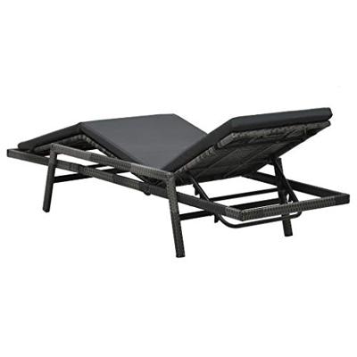 Ligbed met kussen poly rattan grijs - thumbnail