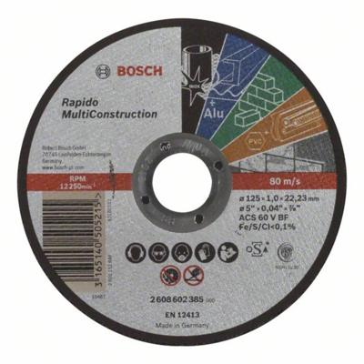 Bosch Accessories ACS 60 V BF 2608602385 Doorslijpschijf recht 125 mm 1 stuk(s) Metaal, RVS, Onedel zwaar metaal, Steen, Marmer, Kunststof