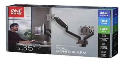 One For All Solid Dual black Monitor-tafelbeugel Aantal monteerbare displays: 2 Display(s) 33 cm (13) - 88,9 cm (35) Zwart In hoogte verstelbaar, Zwenkbaar,