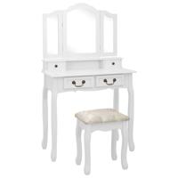 Kaptafelset met kruk 80x69x141 cm paulowniahout wit - thumbnail