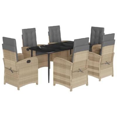 7-delige Tuinset met kussens poly rattan gemengd beige