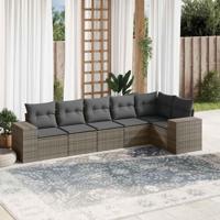 6-delige Loungeset met kussens poly rattan grijs - thumbnail