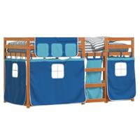 Stapelbed met gordijnen 90x200 cm massief grenenhout blauw - thumbnail