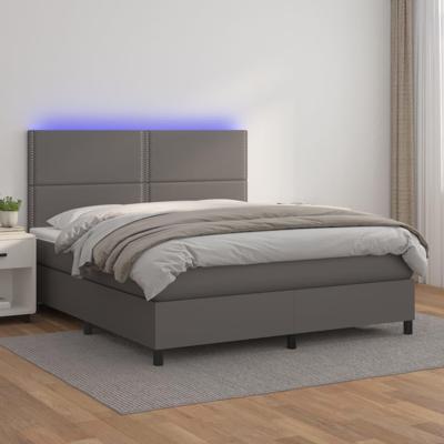 Boxspring met matras en LED kunstleer grijs 180x200 cm