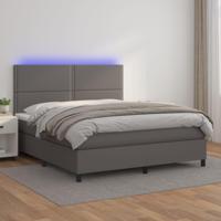 Boxspring met matras en LED kunstleer grijs 180x200 cm - thumbnail